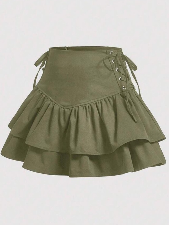 Dresses & Skirts - Olive Lace-Up Ruffle Mini Skirt - L
